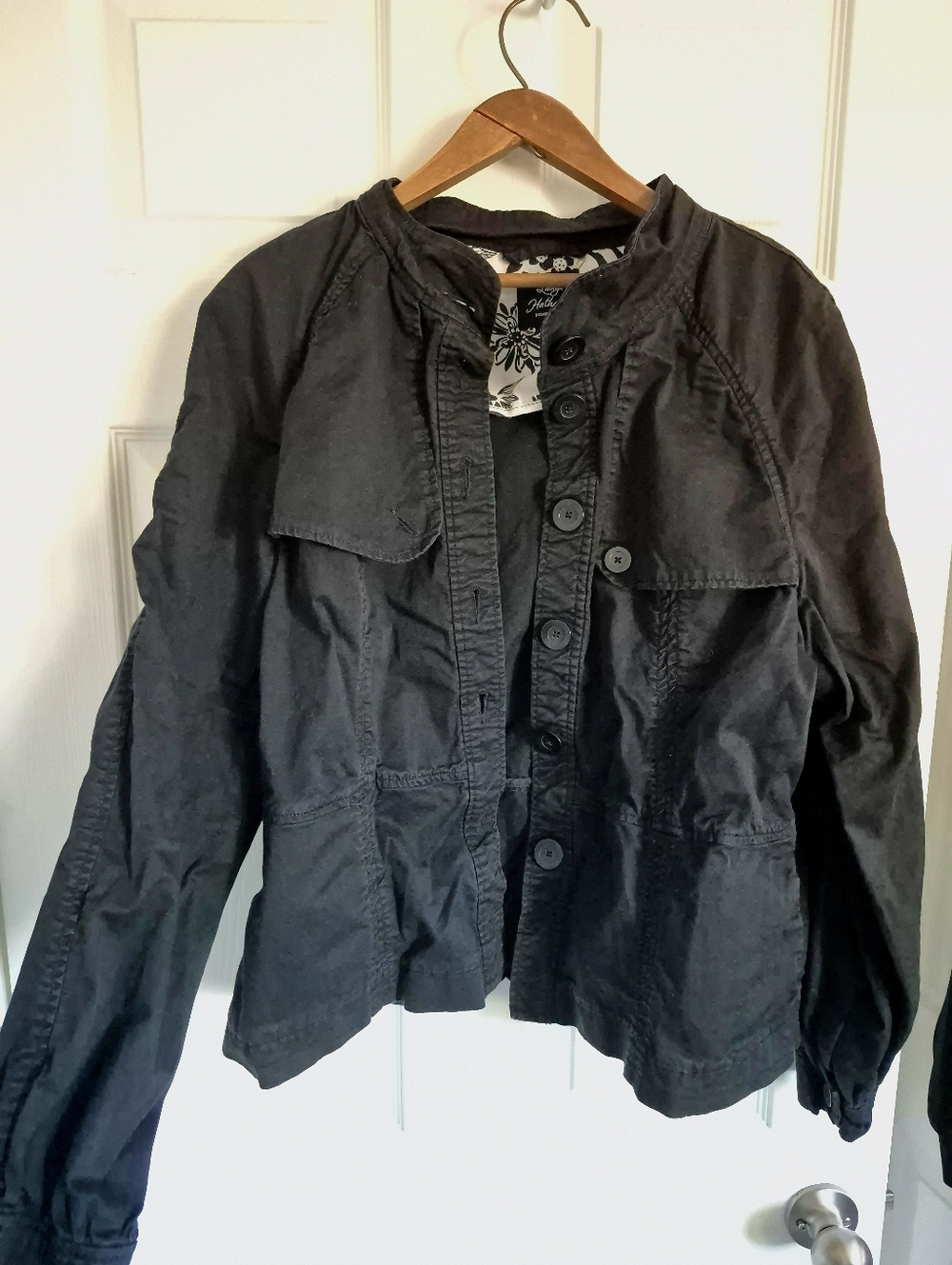 Black Button-Front Cotton Utility Jacket